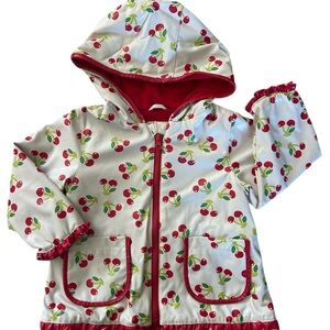 Vintage OshKosh 2T Cherry Rain Jacket Hooded Lined Red Zip Closure